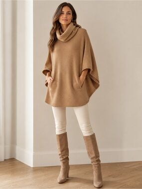 Ralph Lauren 100% Cashmere Camel Cowl Neck Poncho Sweater Tunic Small